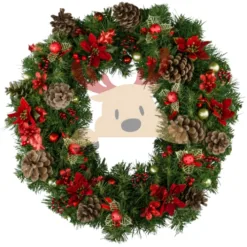 Colorful christmas decoration pine wring: pre-lit festive colorful wreath with baubles in Florida